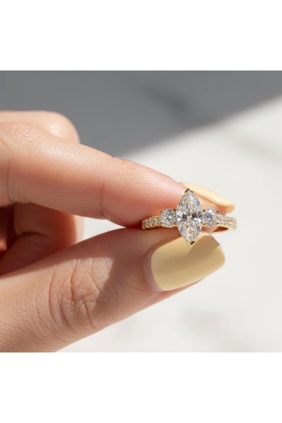 Marquise Cut Moissanite Engagement Ring for Women 14K Yellow Gold Vermeil Ring, Sparkling Bridal Wedding Promise Ring