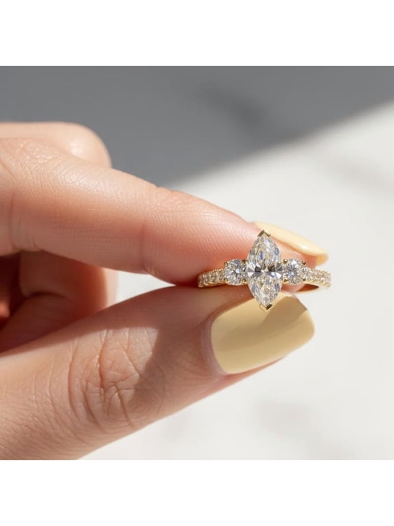 Marquise Cut Moissanite Engagement Ring for Women 14K Yellow Gold Vermeil Ring, Sparkling Bridal Wedding Promise Ring
