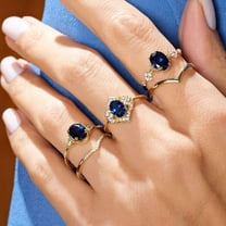 Jewelerix Minimalist Gold Plated Ring Blue Stone Ring Oval Cut Sapphire Simulated-CZ Stone for Women