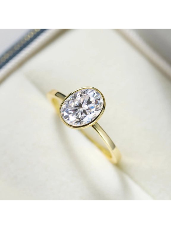 Minimalist Vermeil Gold 14K Oval Diamond Engagement Ring Bezel Setting, Modern Bridal Jewelry Gift for Women, Perfect Proposal Choice Ring