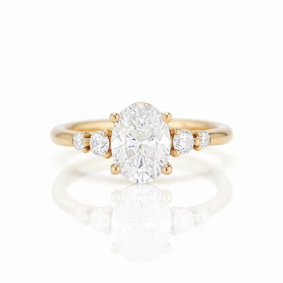 Jewelerix Modern Oval Shape Engagement Ring Five Stone Moissanite Diamond Proposal Ring 10K Yellow Gold Vermeil Wedding Gift Jewelry