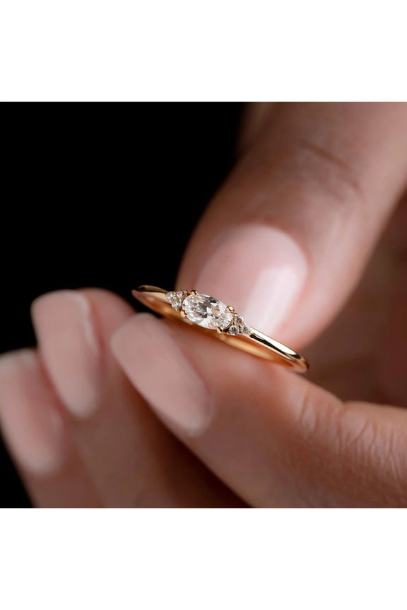 Modernist 10K Yellow Gold Plated Oval Cut Solitaire Engagement Ring – Classic Minimalist Wedding Ring Design for Women