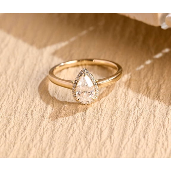 Jewelerix Moissanite Diamond Engagement Ring 1.50 CT Halo Pear Cut Ring 14K Rose Gold Plated Proposal Anniversary Gift for Her