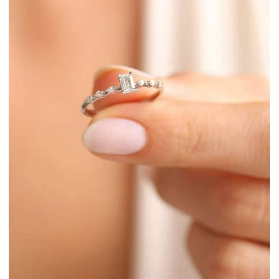 Jewelerix Moissanite Diamond Engagement Ring 14K White Gold Emerald Cut Ring 1.30 CT Wedding Promise Rings for Her