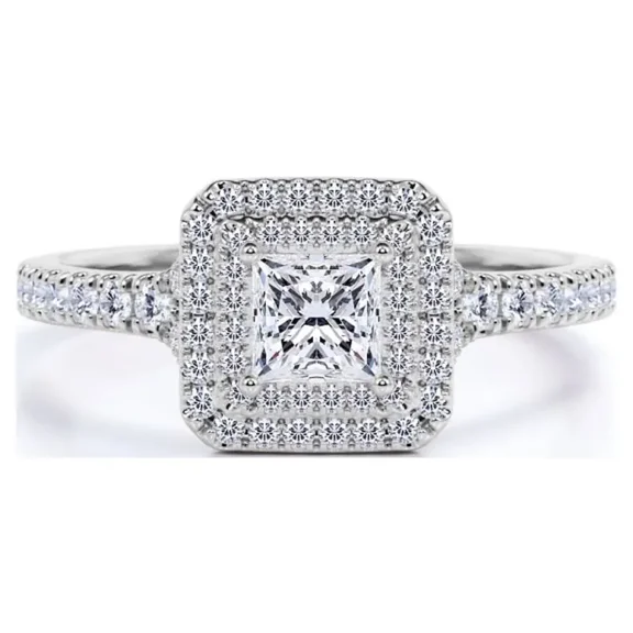 Jewelerix Moissanite Diamond Princess Cut Ring 925 Silver Engagement Ring Double Halo 2.50 CT Forever one Her Birthday Gift Ring
