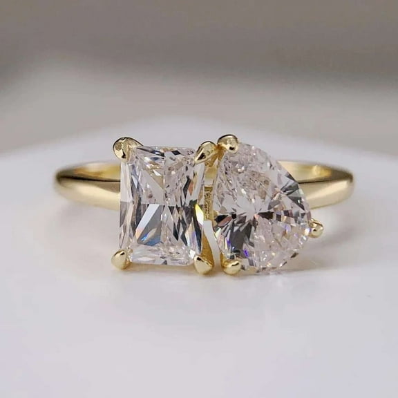 Jewelerix Moissanite Diamond Radiant Cut Ring Toi Et Moi Proposal 2 CT Engagement Ring 14K Yellow/Rose Gold Ring