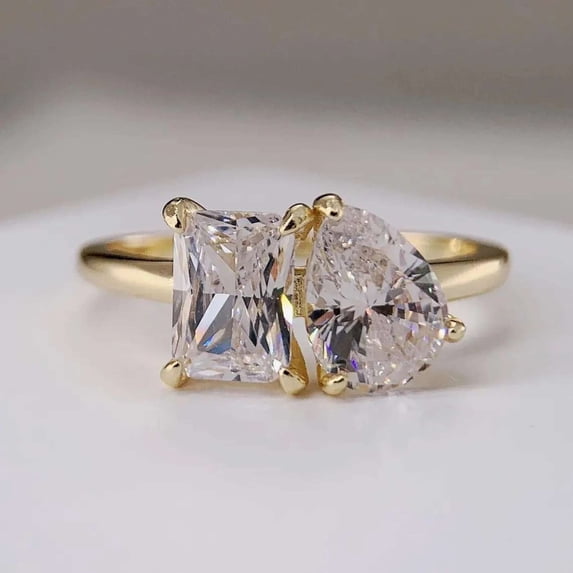 Jewelerix Moissanite Diamond Radiant Cut Ring Toi Et Moi Proposal 2 CT Engagement Ring 14K Yellow/Rose Gold Ring