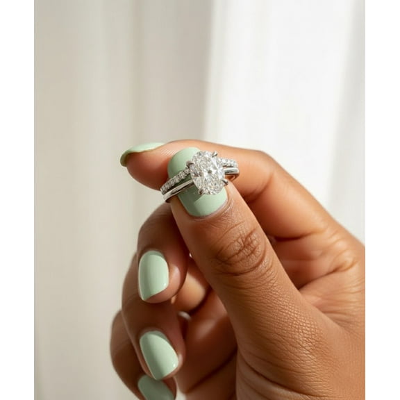 Jewelerix Moissanite Engagement Ring Set 10K White Gold Vermeil Wedding Band Dainty Brilliant Oval Cut Birthday Gift Classic Women’s Jewelry