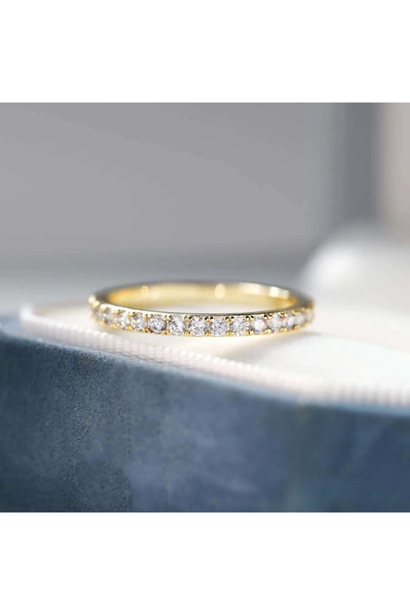 Moissanite Eternity Band Ring, 0.25ct Round Cut Stones, 10K Gold Vermeil Ring, Stackable Women’s Gift Jewelry