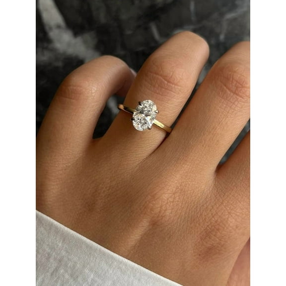 Jewelerix Moissanite Ring Oval Cut Solitaire Engagement Ring 14K Yellow Gold Plated Classic Oval Diamond Proposal Ring Minimalist Bridal Jewelry