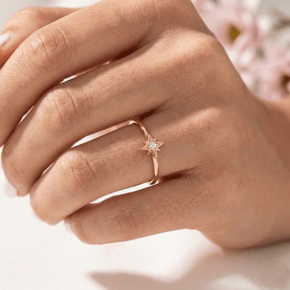 Jewelerix North Star Moissanite Engagement Ring for Women, Dainty Starburst Solitaire Ring, 14K Yellow Gold Vermeil Minimalist Promise Ring Gift