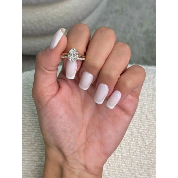 Jewelerix Oval Cut Moissanite Bridal Set for Women, 2 Carat Solitaire Engagement Ring with Matching Pavé Wedding Band, 14K Rose Gold Vermeil Band