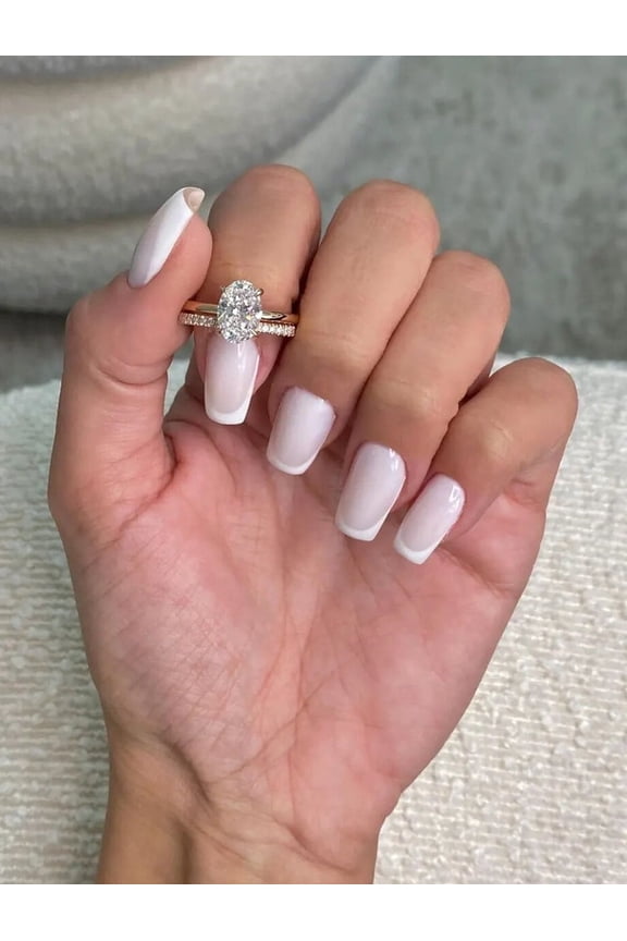 Oval Cut Moissanite Bridal Set for Women, 2 Carat Solitaire Engagement Ring with Matching Pavé Wedding Band, 14K Rose Gold Vermeil Band