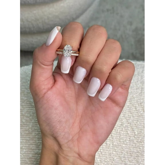 Jewelerix Oval Cut Moissanite Bridal Set for Women, 2 Carat Solitaire Engagement Ring with Matching Pavé Wedding Band, 14K Rose Gold Vermeil Band