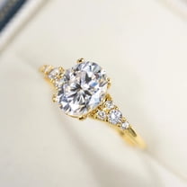 Jewelerix Oval Cut Moissanite Engagement Ring, Cluster Side Stones, Elegant Bridal Jewelry, Vermeil 14K Yellow Gold Diamond Ring Gift for Women