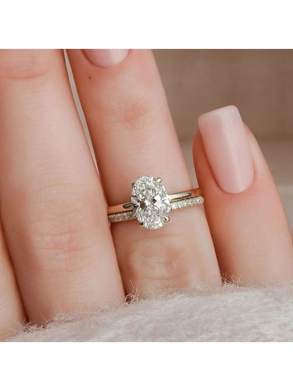 Oval Cut Moissanite Engagement Ring Set Solid 14K Yellow Gold Ring Solitaire Matching Diamond Ring Wedding Band for Women