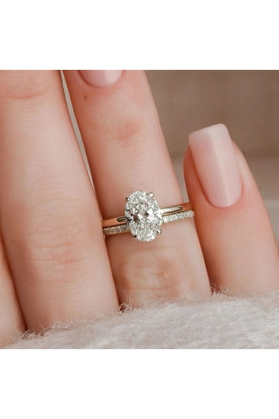 Oval Cut Moissanite Engagement Ring Set Solid 14K Yellow Gold Ring Solitaire Matching Diamond Ring Wedding Band for Women