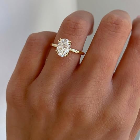 Jewelerix Oval Cut Moissanite Engagement Ring for Women, 14K Vermeil Yellow Gold Solitaire Ring, Minimalist Promise Wedding Ring