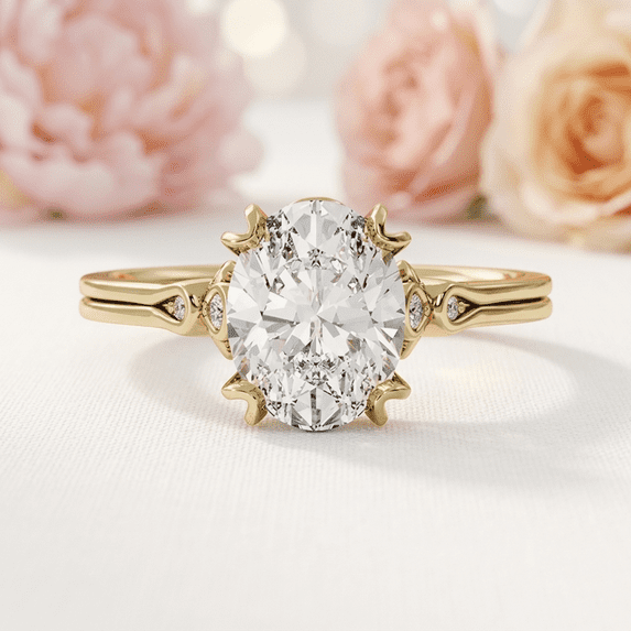 Jewelerix Oval Cut Moissanite Engagement Ring for Women, Vintage Inspired Solitaire Ring, Vermeil Yellow Gold Ring, Unique Proposal Ring