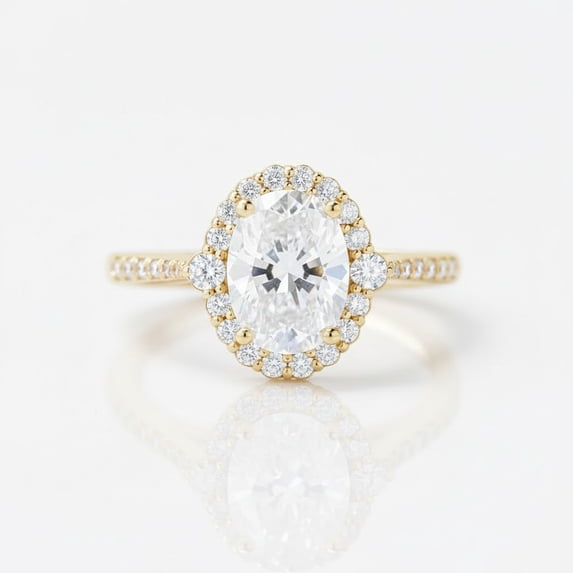 Jewelerix Oval Cut Moissanite Engagement Ring with Halo, 10K Vermeil Yellow Gold Accented Band, Wedding Anniversary Gift