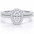 thumbnail image 1 of Jewelerix Oval Cut Moissanite Engagement Ring with Halo, Double Diamond Pave Band, White Gold Vermeil, Proposal Gift for Her, 1 of 3