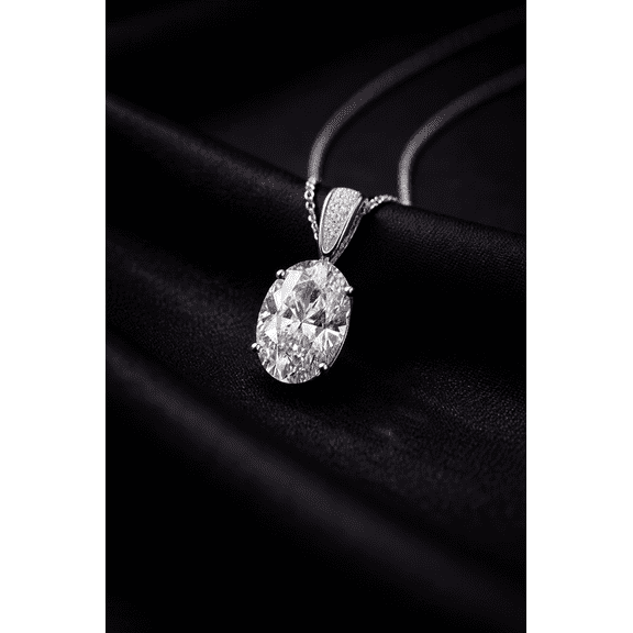 Jewelerix Oval Cut Pendant for Women, Solitaire Oval Moissanite Pendant, White Gold Finish, Gift for Her