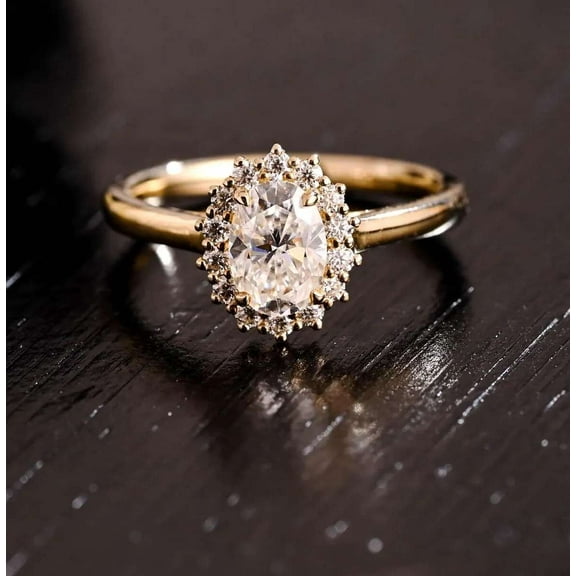 Jewelerix Classic 18K Plated Gold Moissanite Diamond Engagement Ring 2 CT Oval Cut Proposal Comfort Fit Women's Ring