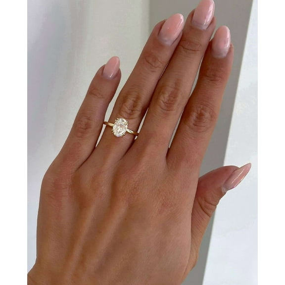 Jewelerix Oval Cut Ring 18K Plated Gold Hidden Halo Moissanite Diamond Engagement Ring 1.50 CT Comfort Fit Mother's Day Gift