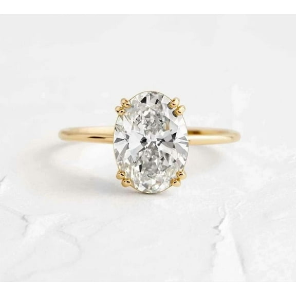 Jewelerix Oval Cut Solitaire Engagement Ring in 10K Yellow/White Gold Vermeil Ring, 2 Carat Moissanite Diamond Ring, Classic Wedding Promise Ring