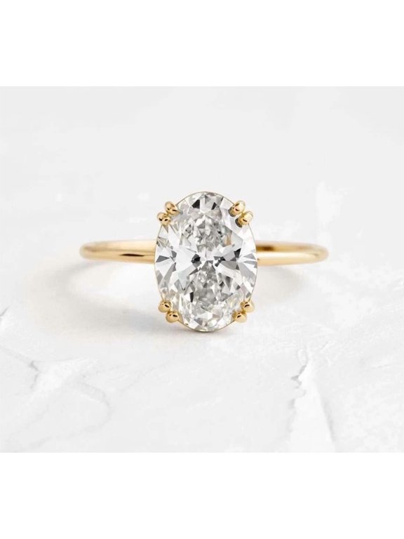 Oval Cut Solitaire Engagement Ring in 10K Yellow/White Gold Vermeil Ring, 2 Carat Moissanite Diamond Ring, Classic Wedding Promise Ring