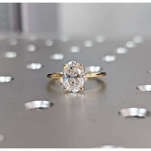 Jewelerix Oval Diamond 10K Vermeil Gold Solitaire Engagement Ring, Moissanite Sparkle Women’s Jewelry, Hidden Halo Wedding or Proposal Ring
