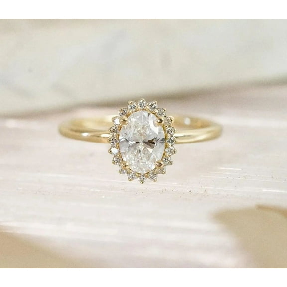 Jewelerix Oval Halo Engagement Ring Vermeil Gold over 925 Sterling Silver with Moissanite Diamond – Wedding Gift
