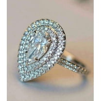 Jewelerix Pear Cut Engagement Ring Double Halo Silver Band Plated Moissanite Statement Ring Women's Luxury Cocktail Ring