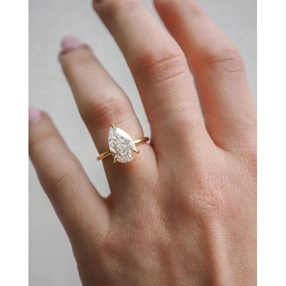 Jewelerix Pear Cut Moissanite Engagement Ring, Yellow Gold Vermeil Ring, Classic Solitaire Band, Proposal Ring