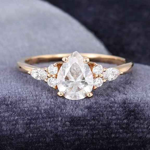 Jewelerix Pear Cut Ring 10K Rose Gold Moissanite Diamond Engagement Ring 2 CT Proposal Mother's Day Surprise Gift