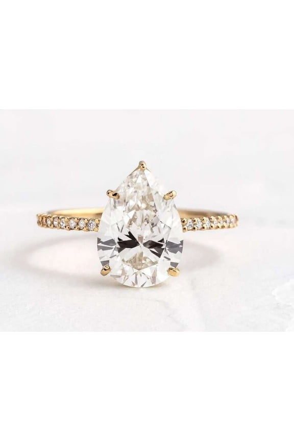 Pear Cut Ring 2 CT Comfort Fit Ring Moissanite Diamond Engagement Ring 18K Forever one Her Birthday Gift Ring