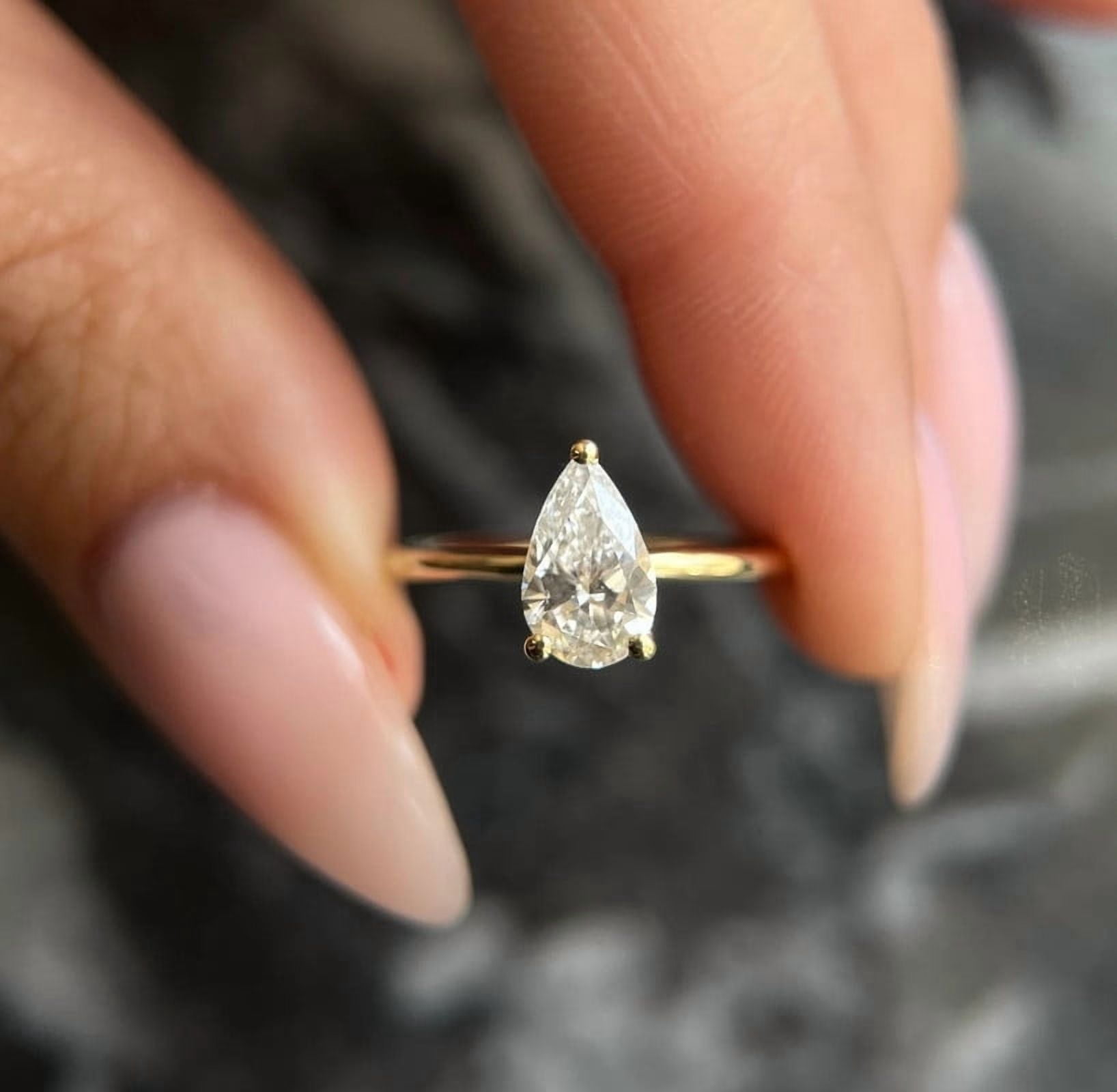 Jewelerix Pear Cut Solitaire Engagement Ring 14K Yellow Gold Plated ...
