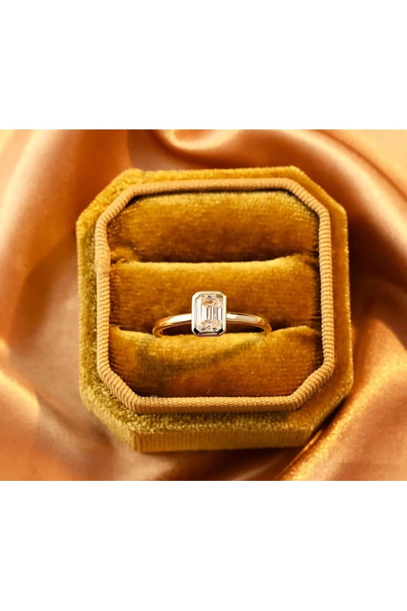 Plated Rose Gold Emerald Cut Ring Moissanite Diamond Engagement Ring 1 CT Classic Birthday Gift for Sister