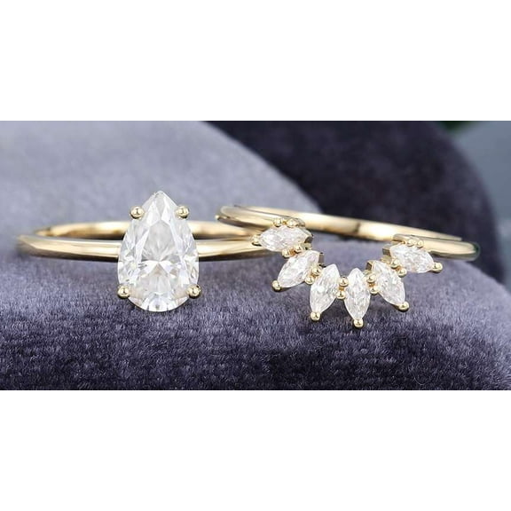 Jewelerix Plated Yellow Gold Ring 2.50 CT Pear Cut Moissanite Diamond Engagement Ring Comfort Fit Bridal Birthday Gift for Sister
