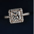 thumbnail image 1 of Jewelerix Princess Cut Halo Engagement Ring Rose Gold Plated Moissanite Ring with Diamond Accents Square Solitaire Promise Ring Dainty Pave Band Ring, 1 of 5