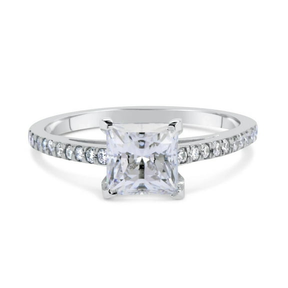 Jewelerix Princess Cut Halo Engagement Ring for Women White Gold Finish Plated Moissanite Diamond Ring Wedding Ring