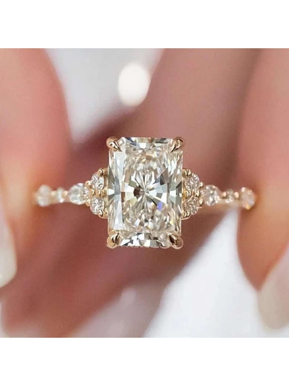 Radiant Cut Engagement Ring 14K Gold Vermeil Proposal Promise Ring Moissanite Diamond Wedding Special Gift for Women's