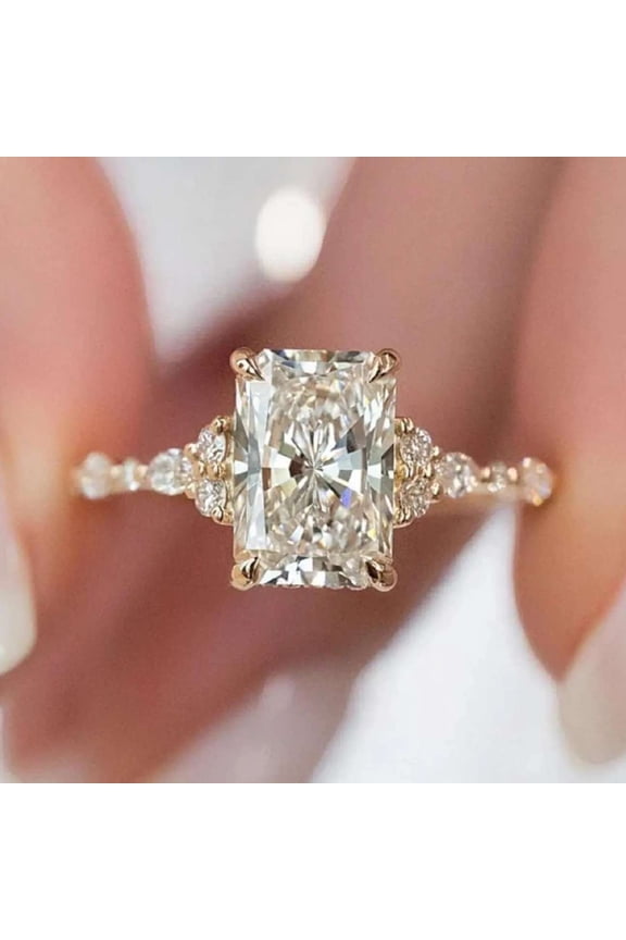 Radiant Cut Engagement Ring 14K Gold Vermeil Proposal Promise Ring Moissanite Diamond Wedding Special Gift for Women's