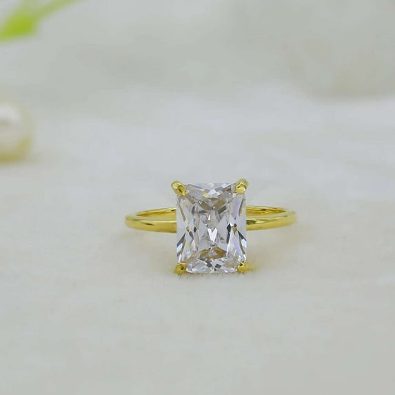 Jewelerix Radiant Cut Moissanite Solitaire Engagement Ring – 14K Yellow Gold Plated Classic Band – Dazzling Wedding Ring for Women