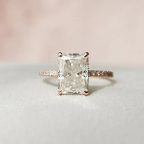 Jewelerix Radiant Cut Moissanite Women Wedding Ring, Pavé Band Engagement Ring, 10K Vermeil White Gold Bridal Jewelry, Proposal Gift for Her