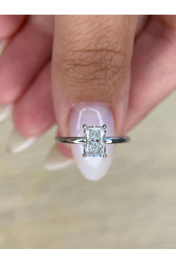 Radiant Cut Solitaire Engagement Ring for Women, Vermeil Gold Style Band, Sparkling Diamond Look, Moissanite Jewelry Gift