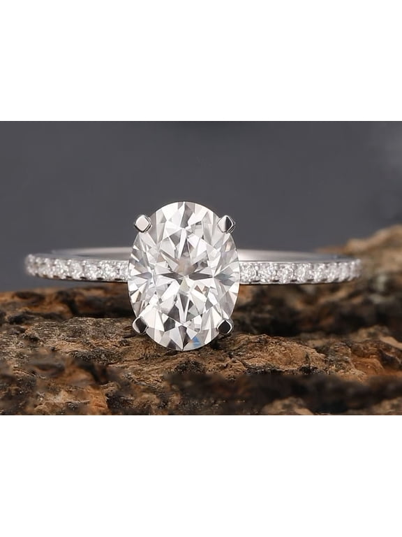 Solid 18K Plated White/Yellow/Rose Gold Ring 1.5 CT Oval Moissanite Diamond Engagement Ring Wedding Proposal Ring