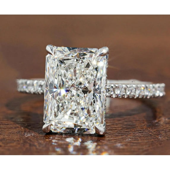 Jewelerix Sparkling Radiant Cut Moissanite Engagement Ring for Women, 2.15 CT VVS1, 14K White Gold Plated, Pavé Band, Best Wedding Ring
