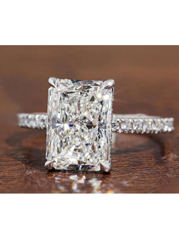 Sparkling Radiant Cut Moissanite Engagement Ring for Women, 2.15 CT VVS1, 14K White Gold Plated, Pavé Band, Best Wedding Ring