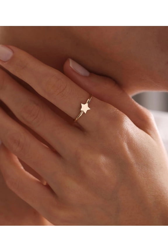 Star Ring for Women, 14K Gold Vermeil Minimalist Dainty Star Band, Simple Stackable Promise Ring, Everyday Cute Jewelry Gift